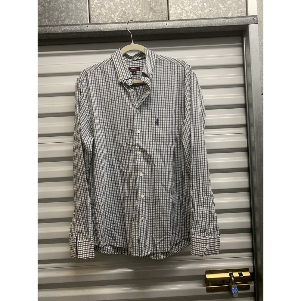 Johnnie-O Prep-Formance Mens Button Down Blue Green Plaid Shirt Medium